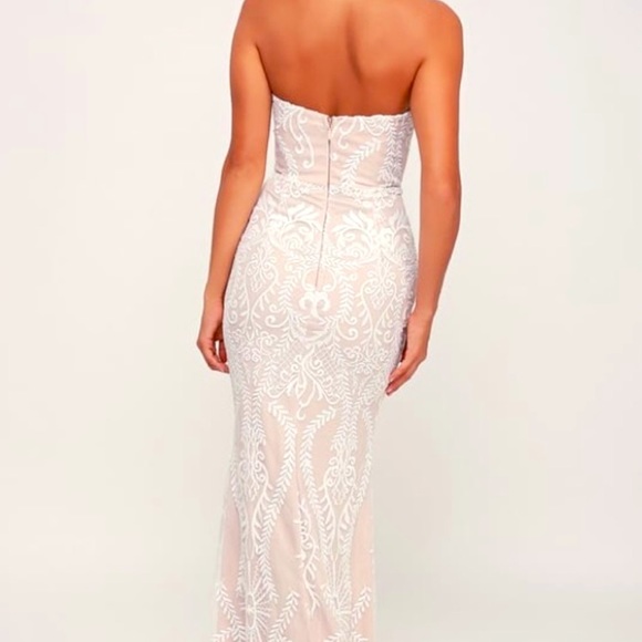 Refurbished Lulu’s Lace strapless bodycon sequin wedding dress rehearsal dinner - Picture 3 of 4